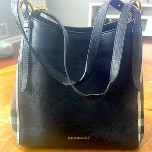 Burberry black/beige house check canvas and leather small Canterbury tote